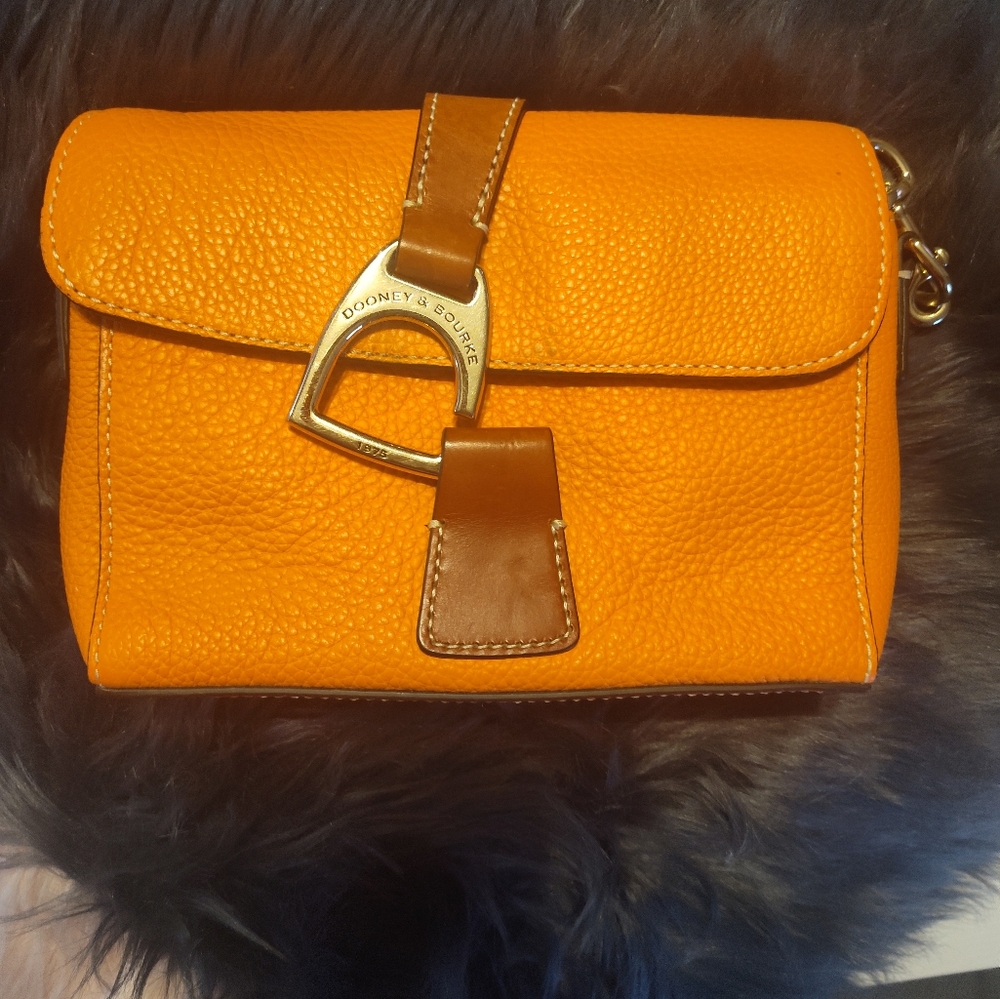 Dooney & Bourke Orange and Brown Clutch with Gold Hardware